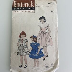 Vintage 1950’s Butterick Girls’ Dress With Cape Collar Sewing Pattern #6372